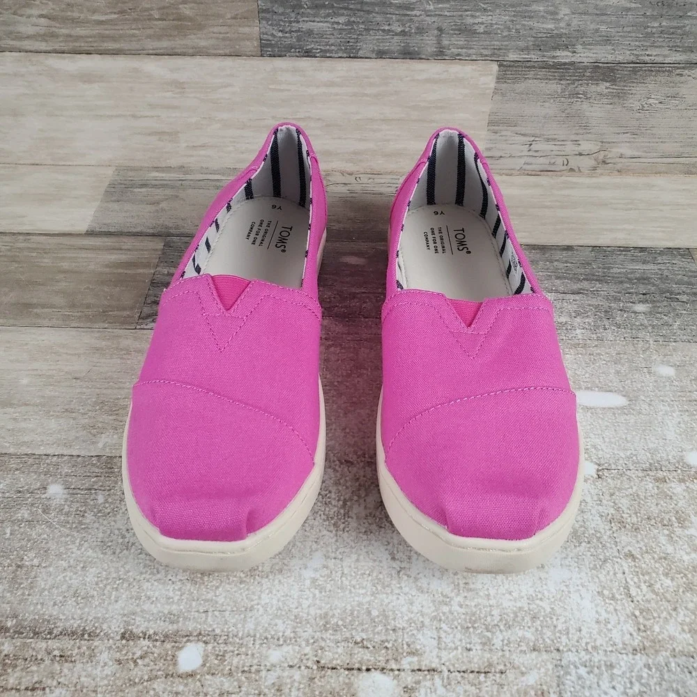 Toms Alpargata Kids Casual Shoes Sz 6 Pink Canvas Slip-on Round Toe Flats